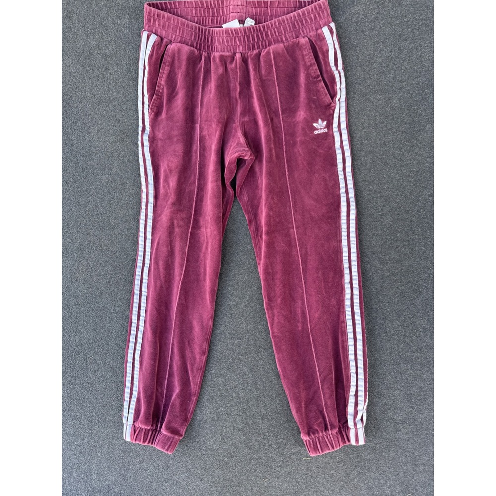 Adidas Originals Velour Track Pants Burgundy Maroon 3 Stripe Joggers DH3114 M